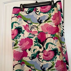 Talbots Pink and Green Floral Midi Skirt